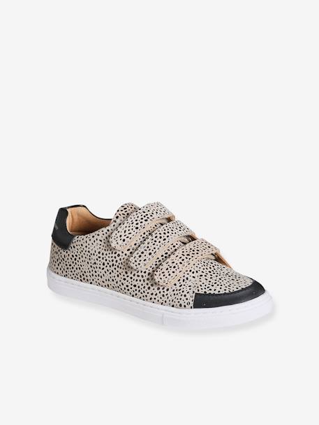 Mädchen Klett-Sneakers aus Leder mit Leopardenmuster beige bedruckt 1