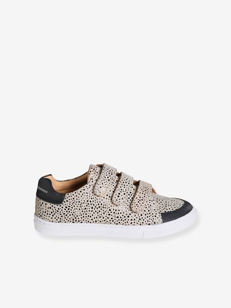 Mädchen Klett-Sneakers aus Leder mit Leopardenmuster beige bedruckt 2