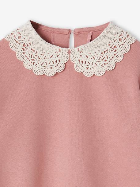 Mädchen Sweatshirt mit Makramee-Kragen, Recycling-Polyester anthrazit+blush 8