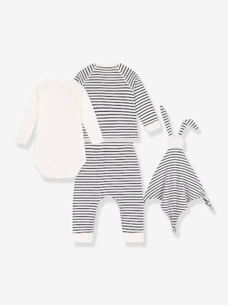 Baby-Set: Streifen-Outfit für Neugeborene & Stoffhase PETIT BATEAU Oeko-Tex marine 2