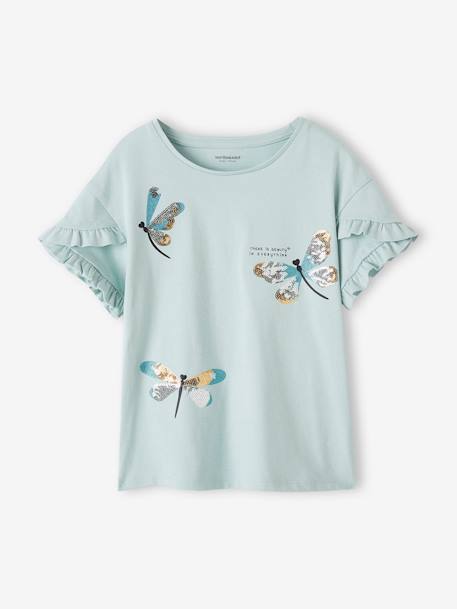 Mädchen T-Shirt mit Pailletten-Applikation blau gestreift/love la vie+dunkelblau/kirschen+himmelblau libellen+rot gestreift/happy&lovely her 11