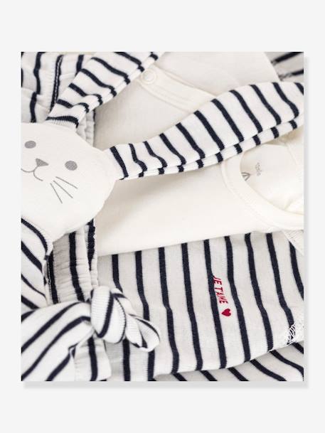 Baby-Set: Streifen-Outfit für Neugeborene & Stoffhase PETIT BATEAU Oeko-Tex marine 3