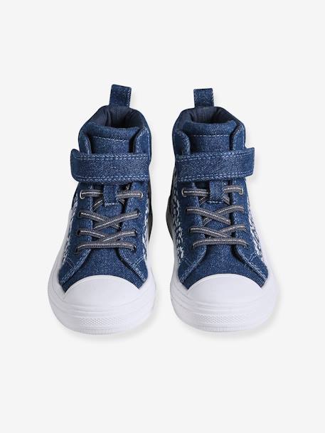 Warme Mädchen High-Sneakers in Jeans-Optik, Klettverschluss jeansblau geblümt 4