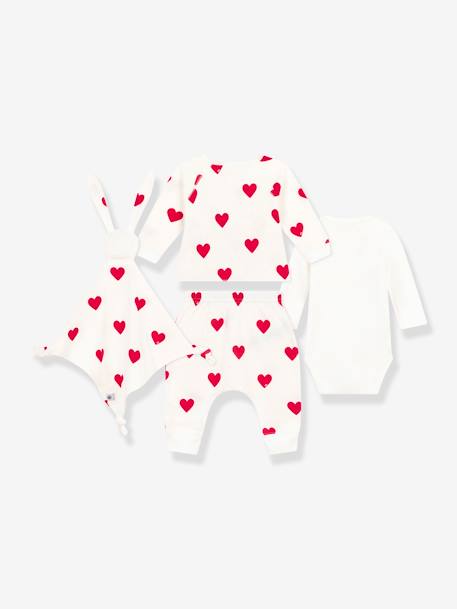 Baby-Set: Herz-Outfit für Neugeborene & Stoffhase PETIT BATEAU Oeko-Tex weiß 2