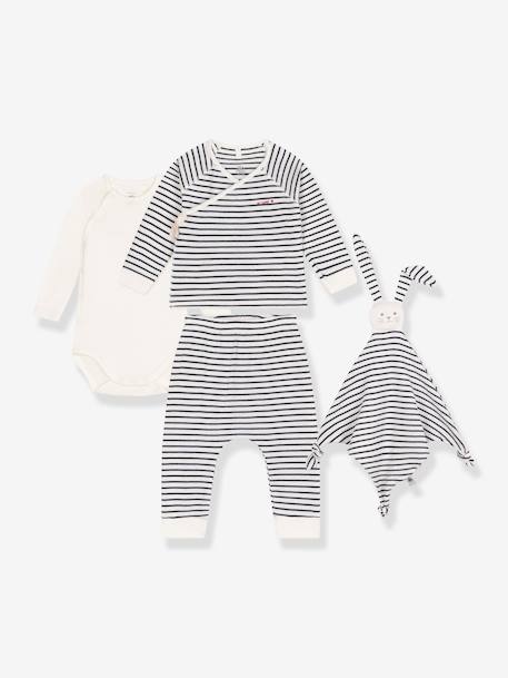 Baby-Set: Streifen-Outfit für Neugeborene & Stoffhase PETIT BATEAU Oeko-Tex marine 1