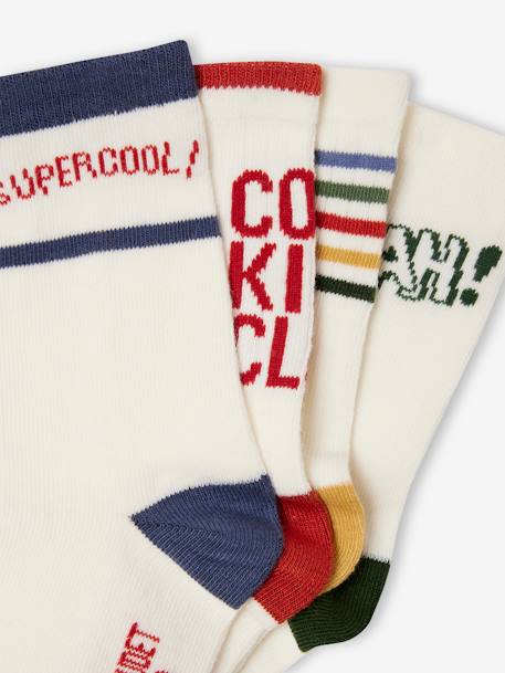 4er-Pack Jungen Sportsocken mit Streifen und Motiv wollweiß 3