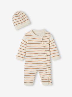 Baby-Set aus gestreiftem Strick: Overall & Mütze  [numero-image]