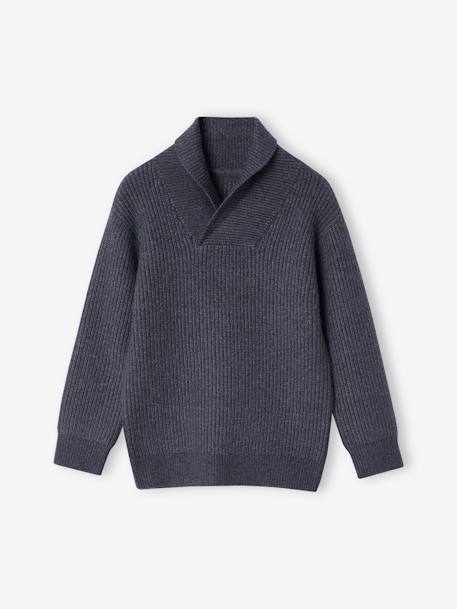 Jungen Pullover mit überkreuztem Stehkragen Oeko-Tex grau meliert+wollweiß 1