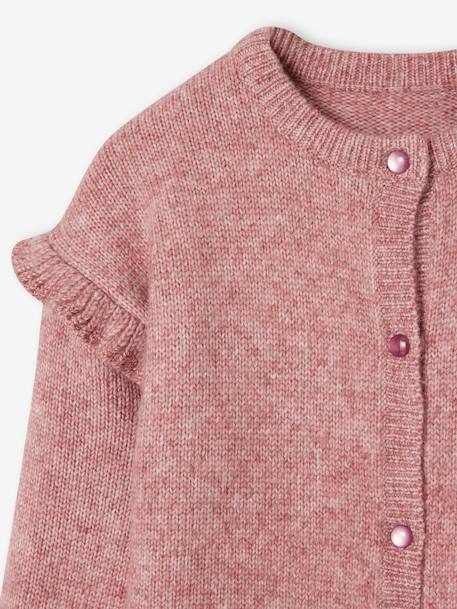 Mädchen Cardigan mit Volants am Ärmel grün+rosa 6