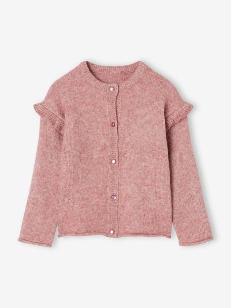 Mädchen Cardigan mit Volants am Ärmel grün+rosa 4