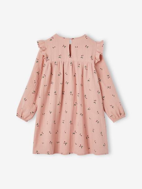 Mädchen Kleid mit Volants, Musselin pudrig rosa+tannengrün 2