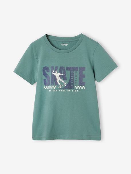 Jungen T-Shirt Basic mit Print vorn - anthrazit+aqua - 4
