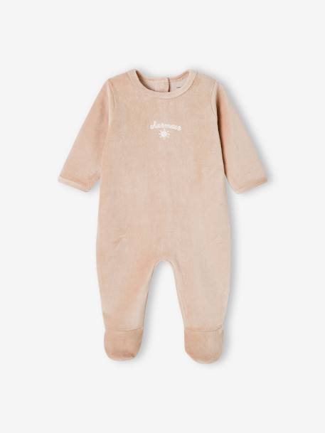 3er-Pack Baby Samt-Strampler BASIC Oeko-Tex camel+cappuccino+pudrig rosa 2