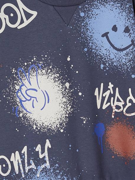 Jungen Rundhals-Sweatshirt mit Graffiti-Print, Recycling-Polyester grau meliert+nachtblau 6