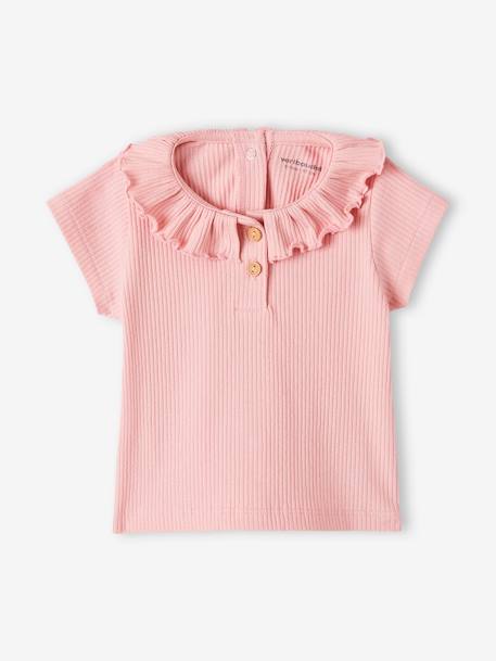 Mädchen Baby T-Shirt mit Zierkragen Oeko-Tex rosa 1