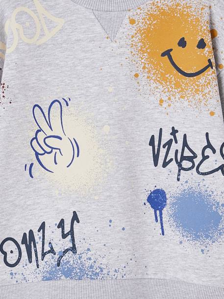 Jungen Rundhals-Sweatshirt mit Graffiti-Print, Recycling-Polyester grau meliert+nachtblau 3