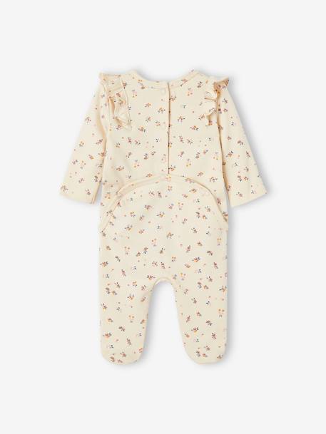 Baby Strampler mit Rüschen & Blumen, Öffnung hinten Oeko-Tex wollweiß 2