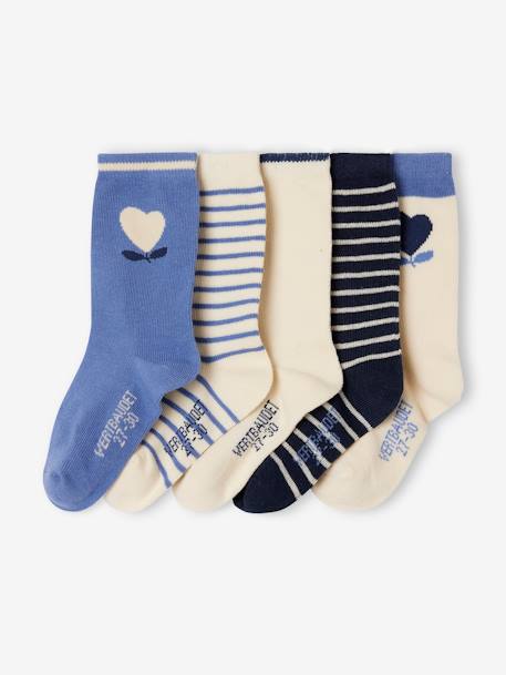 5er-Pack Mädchen Socken, Herzen beige+blau chambray 3