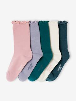 Maedchenkleidung-Unterwäsche, Socken, Strumpfhosen-Socken-5er-Pack gerippte Mädchen Socken