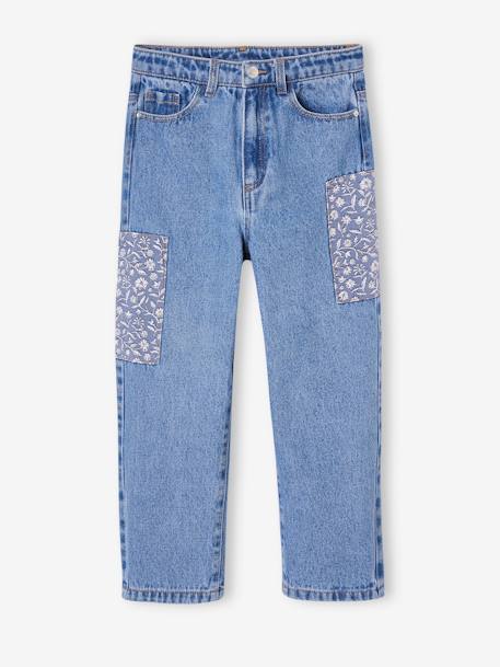 Mädchen Loose-fit-Jeans mit Blumen-Applikation mittelblau 5