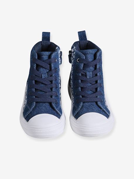 Warme Mädchen High-Sneakers in Jeans-Optik jeansblau geblümt 4