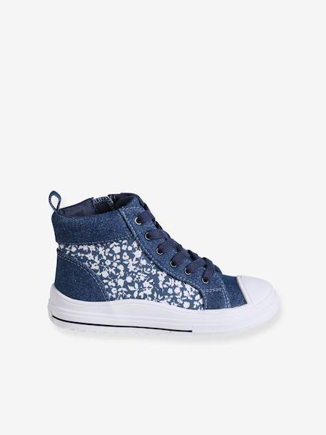 Warme Mädchen High-Sneakers in Jeans-Optik jeansblau geblümt 2