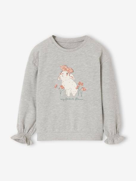 Mädchen Sweatshirt mit Tierprint grau meliert+himmelblau 1