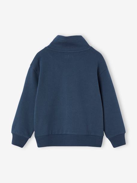 Jungen Sweatshirt mit Schalkragen und Print, Recycling-Polyester nachtblau+pekannuss 2