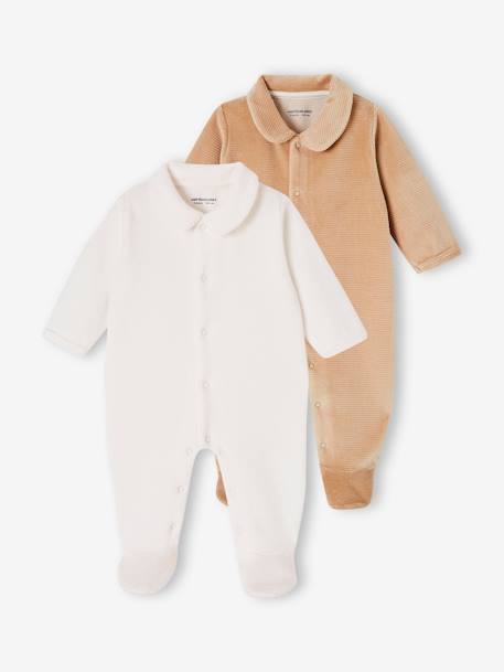 2er-Pack Baby Strampler aus Cordsamt beige 1