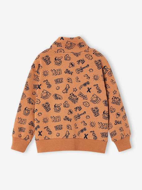 Jungen Sweatshirt mit Schalkragen und Print, Recycling-Polyester nachtblau+pekannuss 5