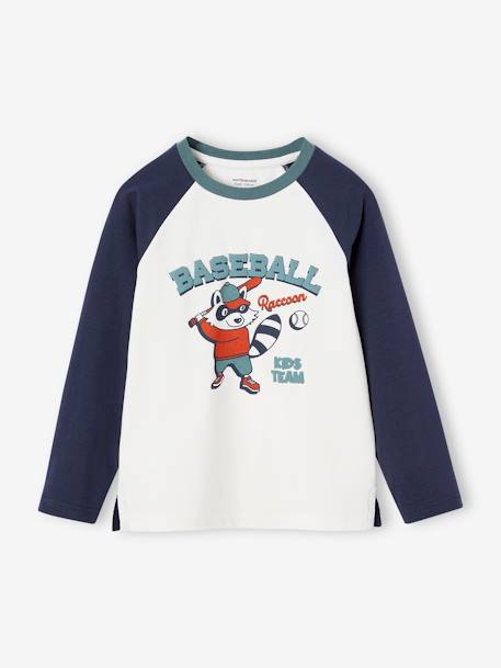 Jungen Sport-Shirt mit Kontrastärmeln und Waschbär-Print, Recycling-Anteil wollweiß 1