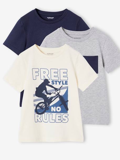 3er-Pack Jungen T-Shirts mit Rundhals Basic gelb+pfauenblau+wollweiß 20