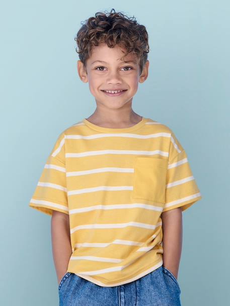 Jungen T-Shirt mit Streifen aqua+ocker 10