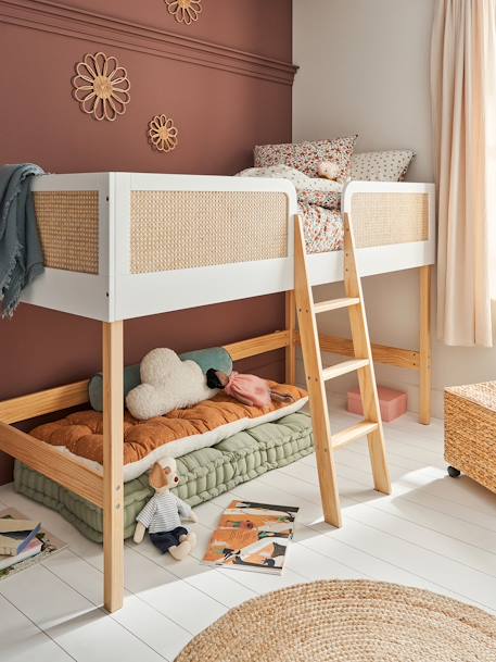 Kinderzimmer Hochbett mit Rattan weiß 1