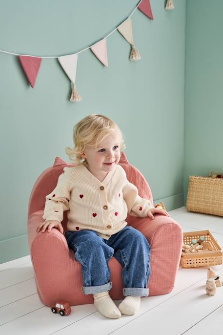 Weicher Kinderzimmer Sessel KATZE mit Musselin-Bezug, personalisierbar altrosa 2