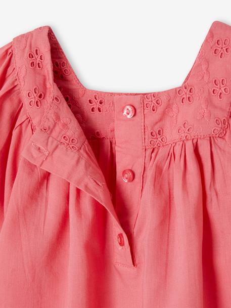 Baby Bluse mit Lochstickerei - himbeer+salbeigrün+wollweiß - 4