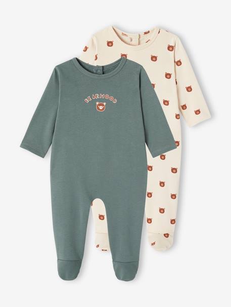 2er-Pack Jungen Baby Strampler aus Sweatware mit Teddy Oeko-Tex grün 1