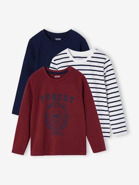 3er-Pack Jungen Langarmshirts BASIC Oeko-Tex aqua+bordeaux+grau meliert+weiß meliert 8