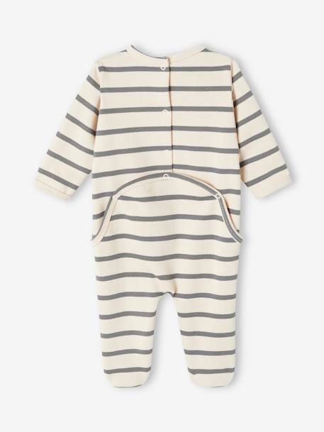 Jungen Baby Strampler mit Streifen und Autos Oeko-Tex wollweiß 2