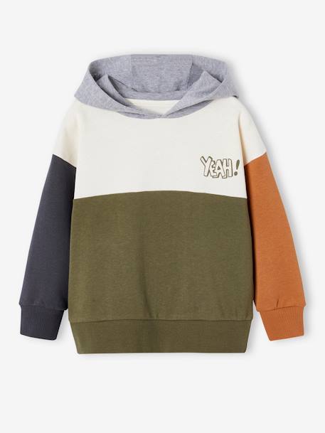 Jungen Kapuzensweatshirt im Colorblock-Style Basics mit Recycling-Polyester mehrfarbig+olivgrün 7