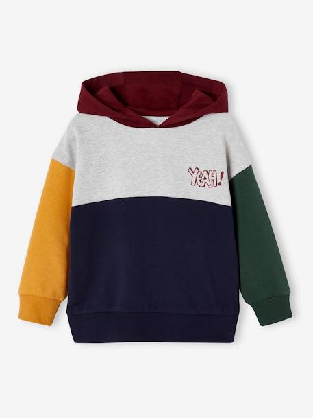 Jungen Kapuzensweatshirt im Colorblock-Style Basics mit Recycling-Polyester mehrfarbig+olivgrün 3