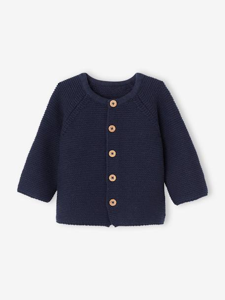 Baby Strickjacke, Kapuze mit Teddyfleece-Futter marine 2