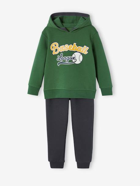 Jungen Sport-Set: Kapuzensweatshirt & Jogginghose graublau+grün+pekannuss 6