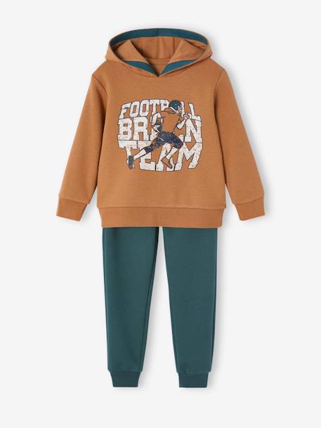 Jungen Sport-Set: Kapuzensweatshirt & Jogginghose graublau+grün+pekannuss 11