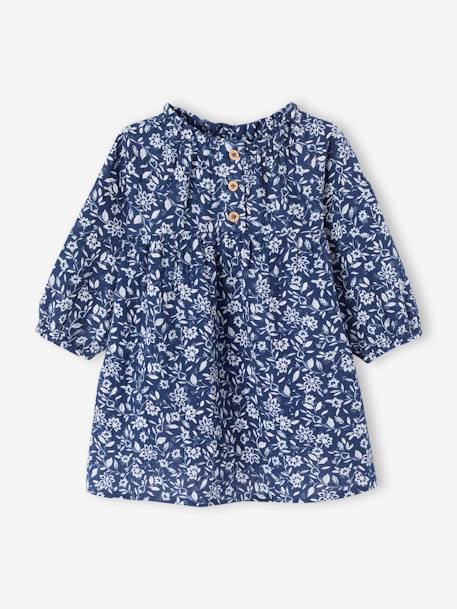 Mädchen Baby Blumenkleid aus Musselin jeansblau 1