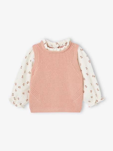 Baby Pullover mit 2-in-1-Effekt braun meliert+pudrig rosa 8