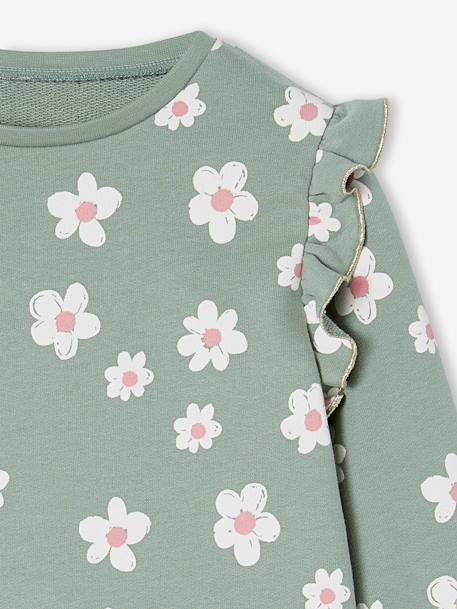 Mädchen Sweatshirt mit Volants und Prints graugrün+marine+rosa+wollweiß 3