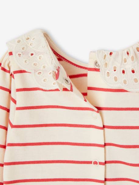 Baby Shirt mit besticktem Kragen Oeko-Tex - hellbeige+marine gestreift+rot gestreift - 16