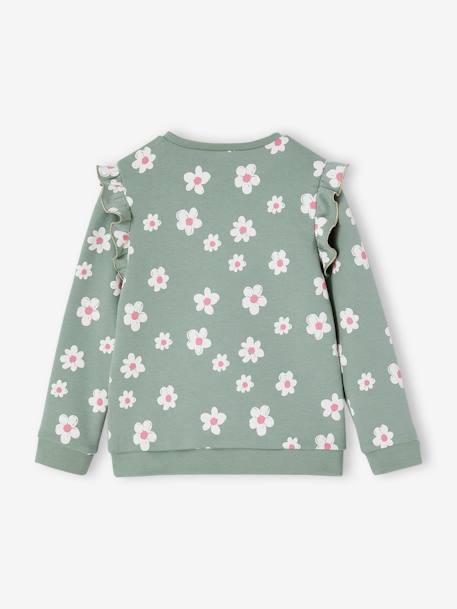 Mädchen Sweatshirt mit Volants und Prints graugrün+marine+wollweiß 2