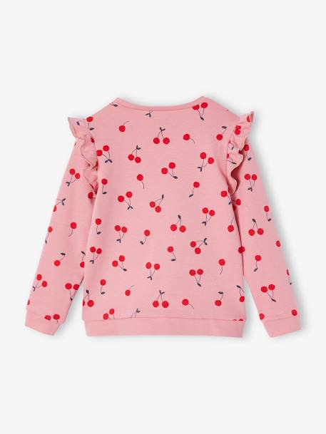 Mädchen Sweatshirt mit Volants und Prints graugrün+marine+rosa+wollweiß 8